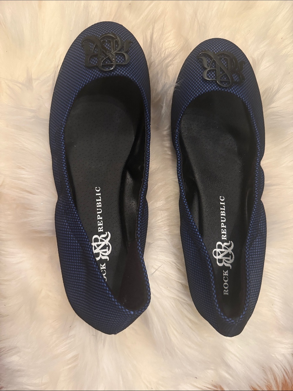 Rock & Republic Deep Blue Ballet Flats with Logo Accent